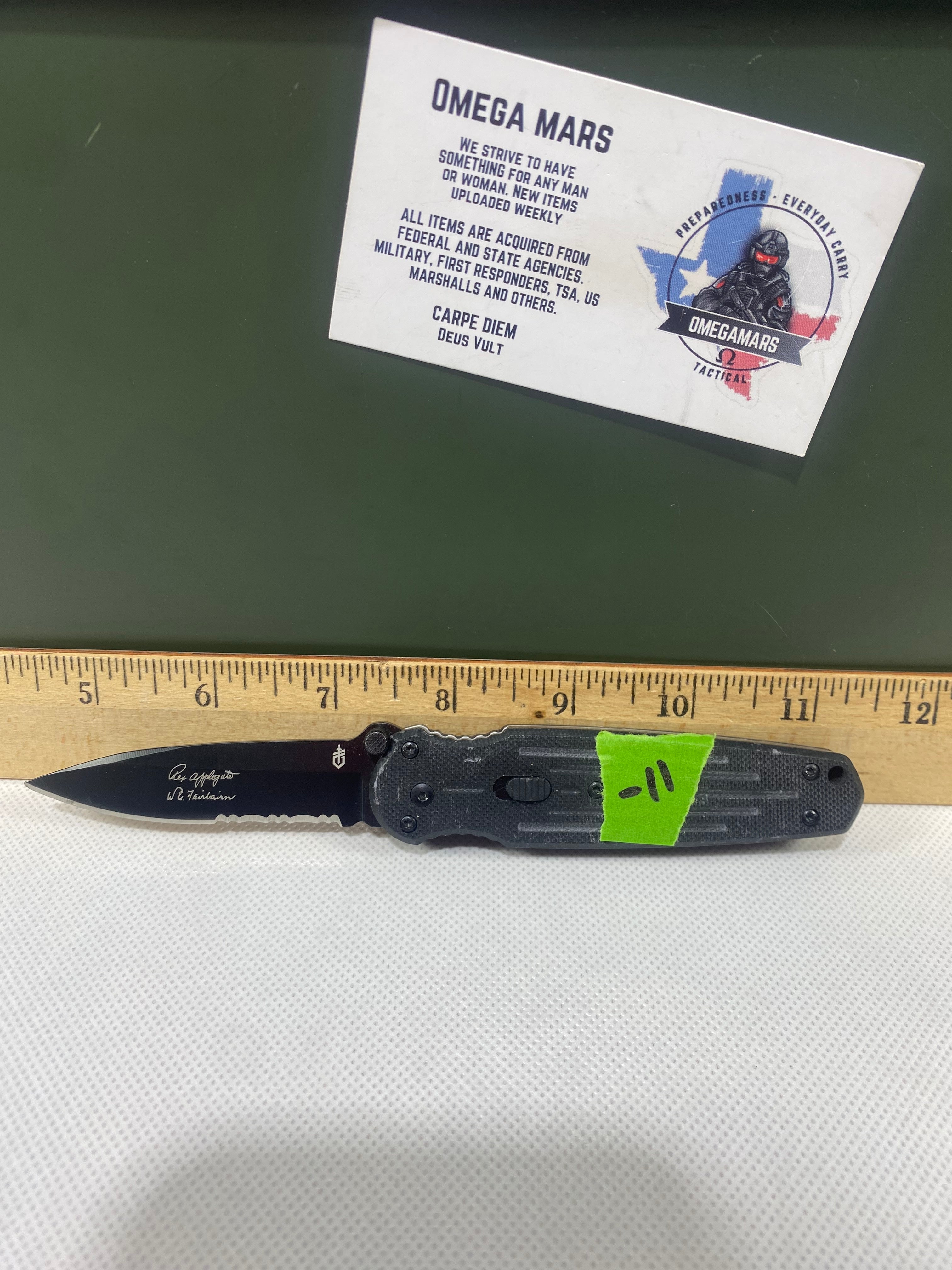 Gerber #-11. Mini Covert. Light usage. Ding on tip.