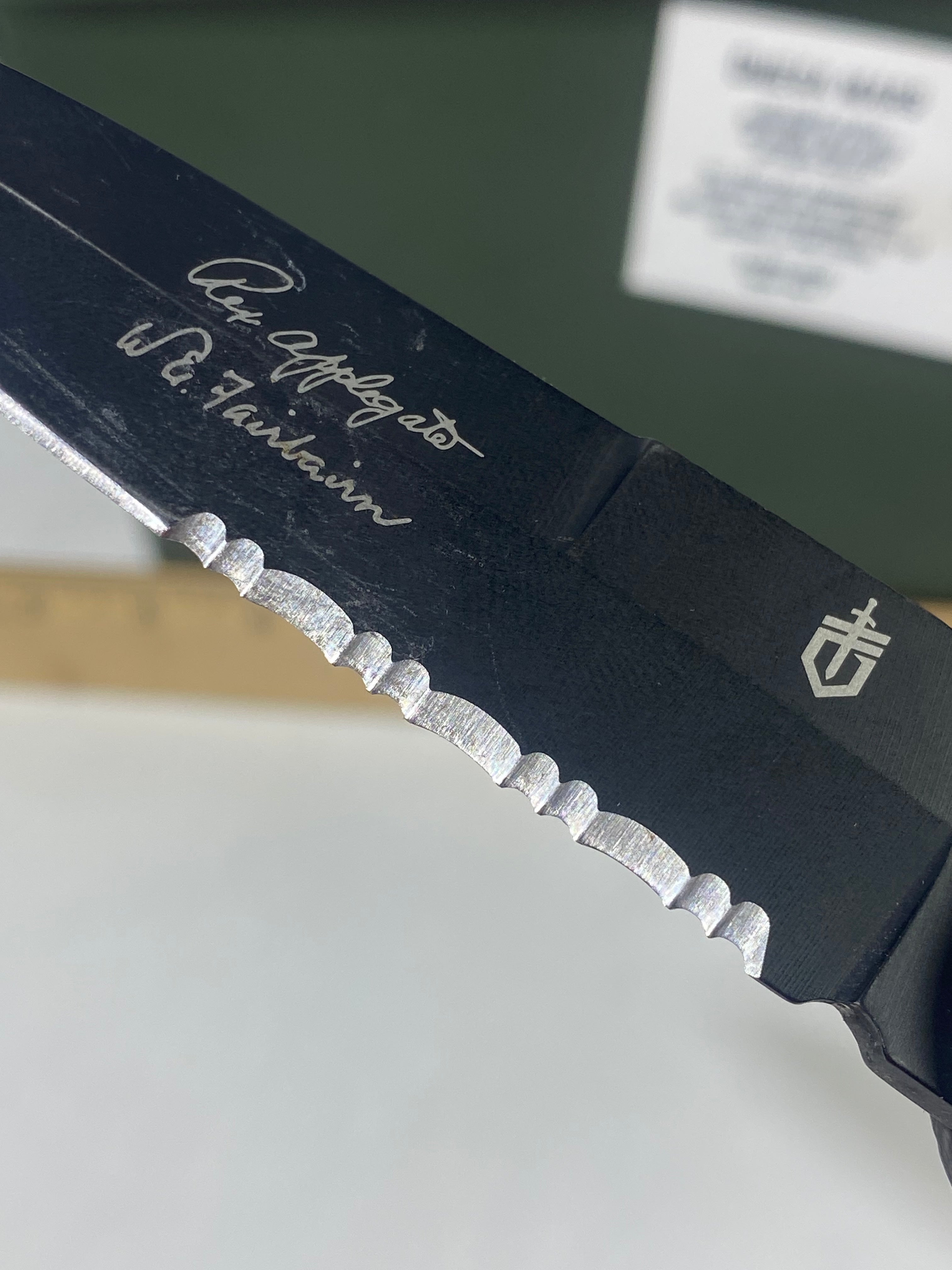 Gerber #-14. FAST Folding Covert. Light usage. Blade a little loose. Pocket clip missing a screw. Dings on the blade.
