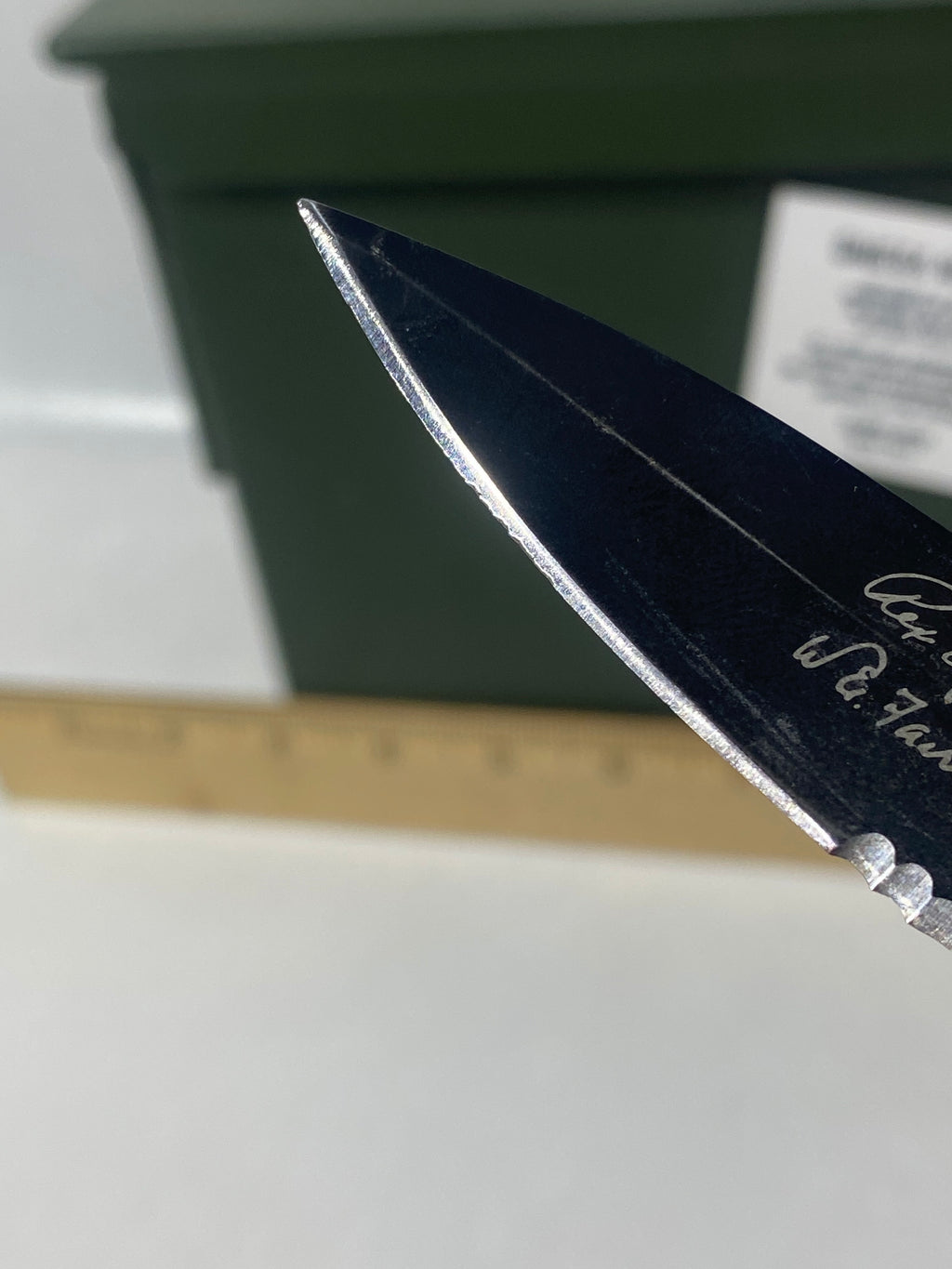 Gerber #-14. FAST Folding Covert. Light usage. Blade a little loose. Pocket clip missing a screw. Dings on the blade.