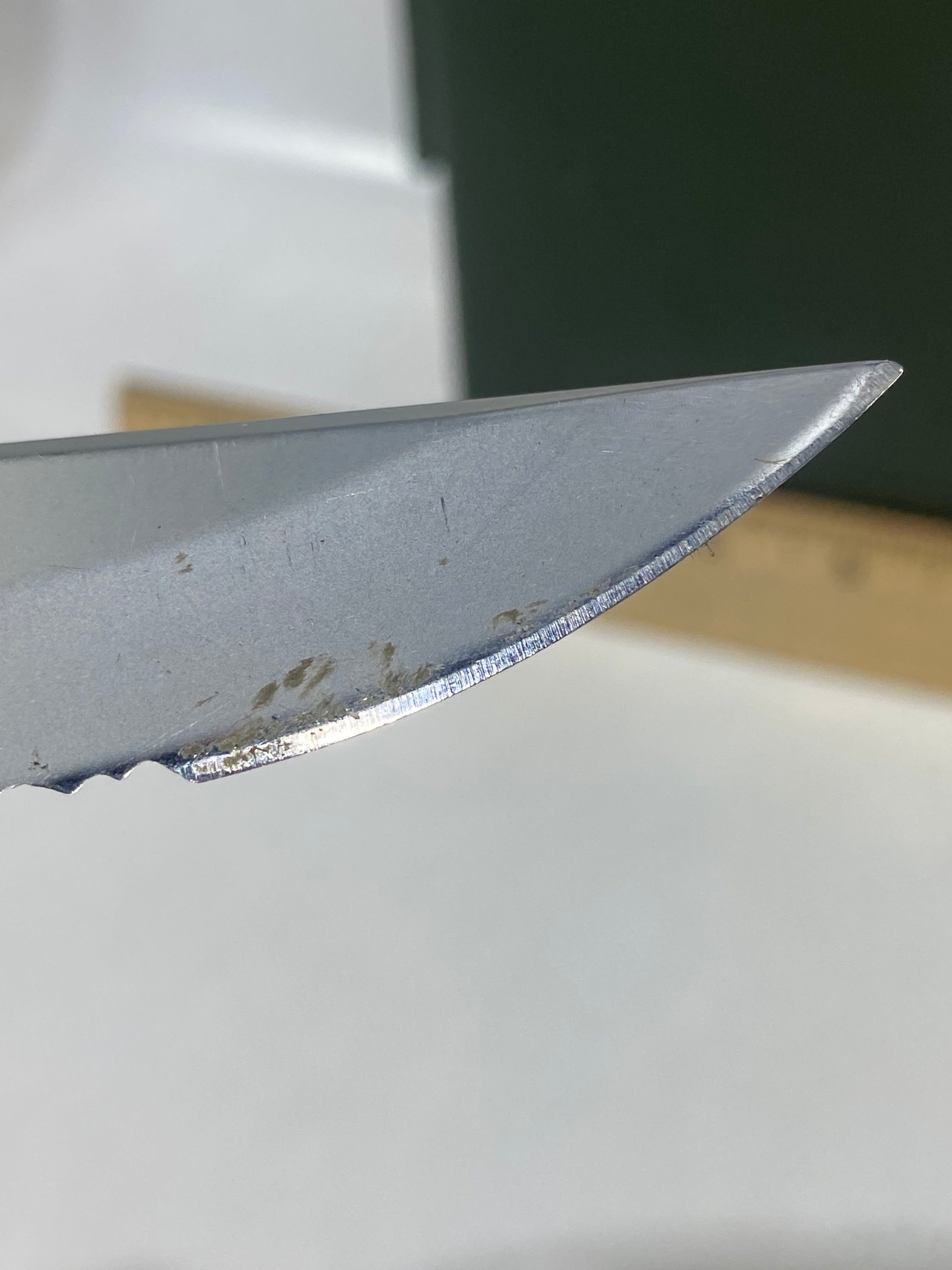 Gerber #-16. EZ Out. Light usage. Dirty. Ding on the blade.