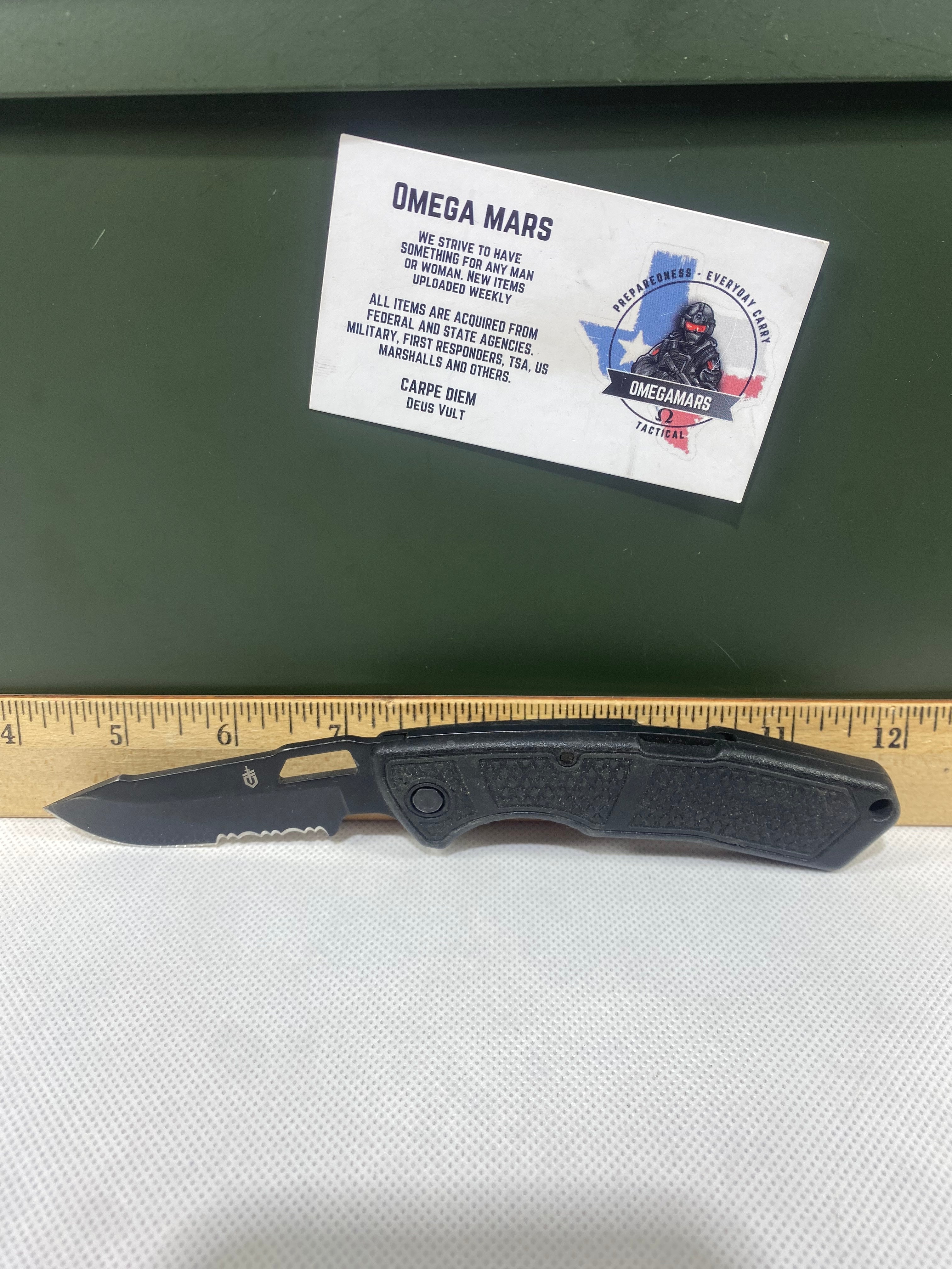 Gerber #-31. Order. Light usage. Pocket clip a little loose. Ding on blade. Broken Tip.