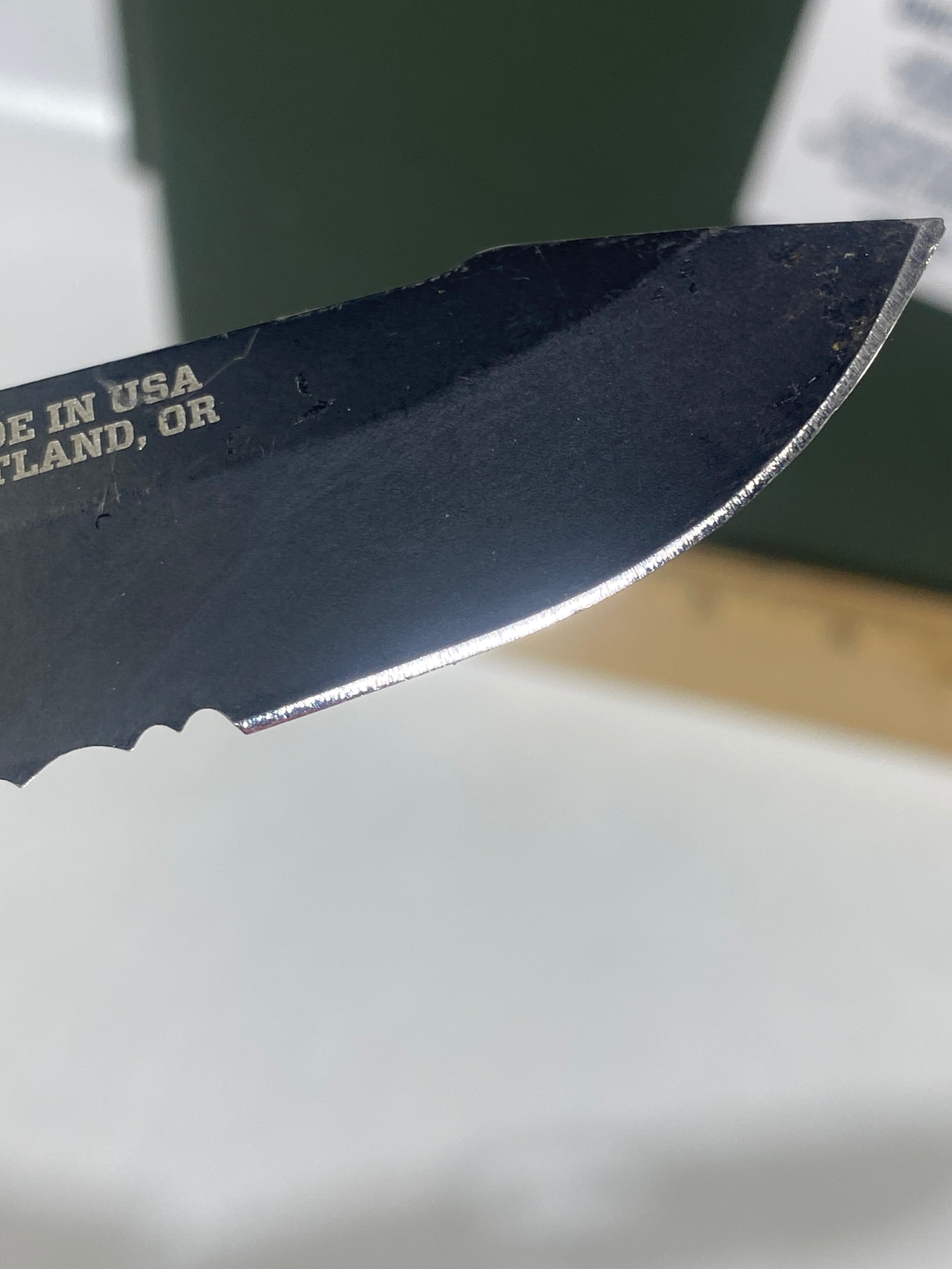 Gerber #-31. Order. Light usage. Pocket clip a little loose. Ding on blade. Broken Tip.