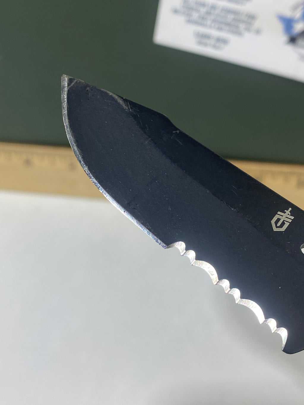 Gerber #-31. Order. Light usage. Pocket clip a little loose. Ding on blade. Broken Tip.