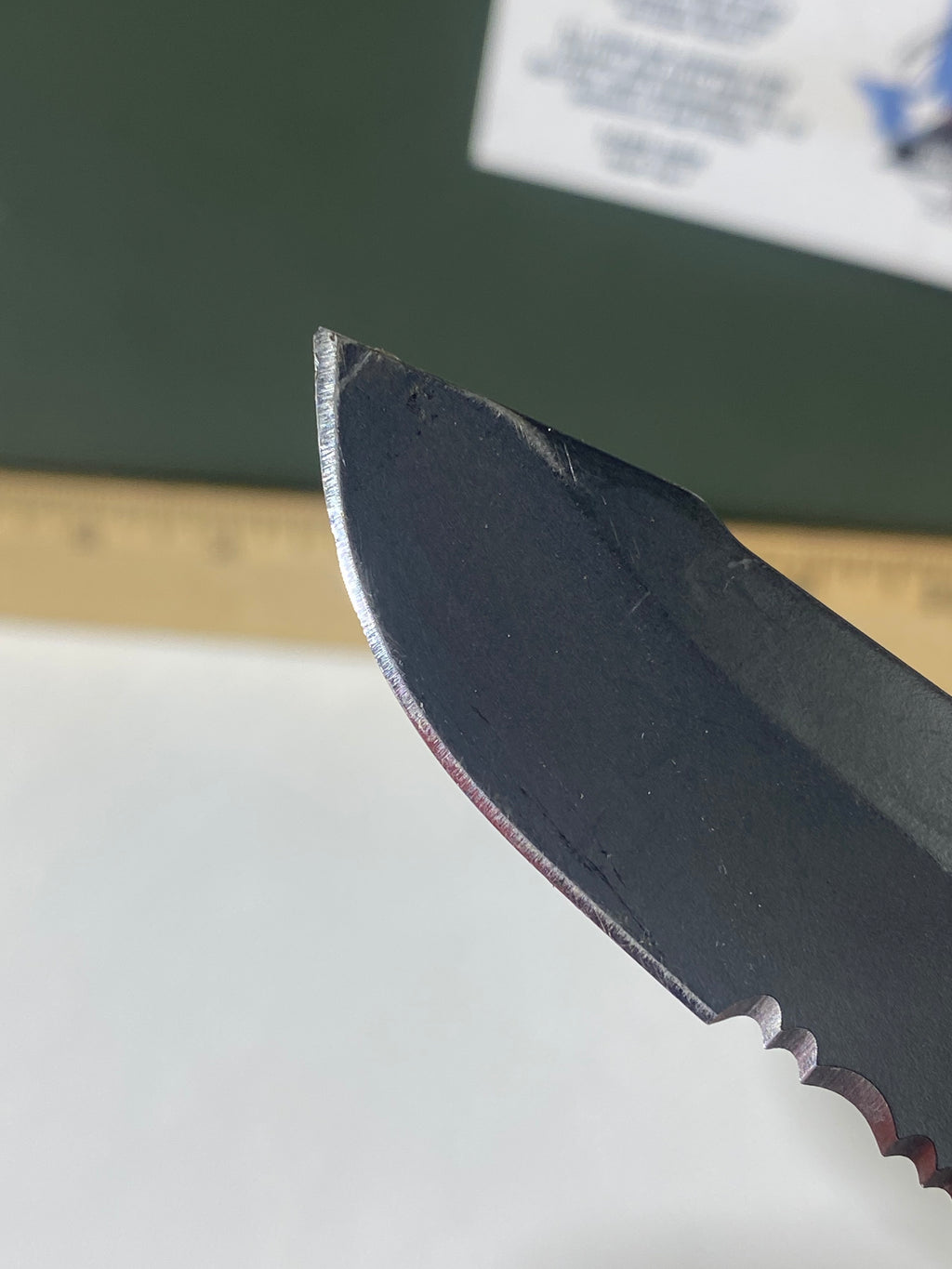 Gerber #-31. Order. Light usage. Pocket clip a little loose. Ding on blade. Broken Tip.