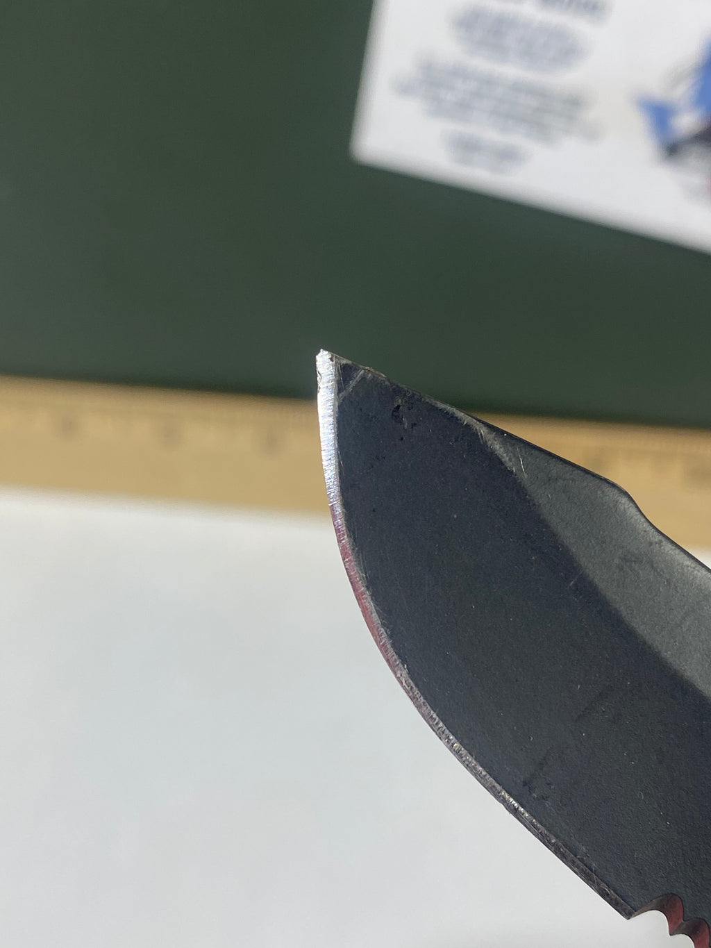 Gerber #-31. Order. Light usage. Pocket clip a little loose. Ding on blade. Broken Tip.