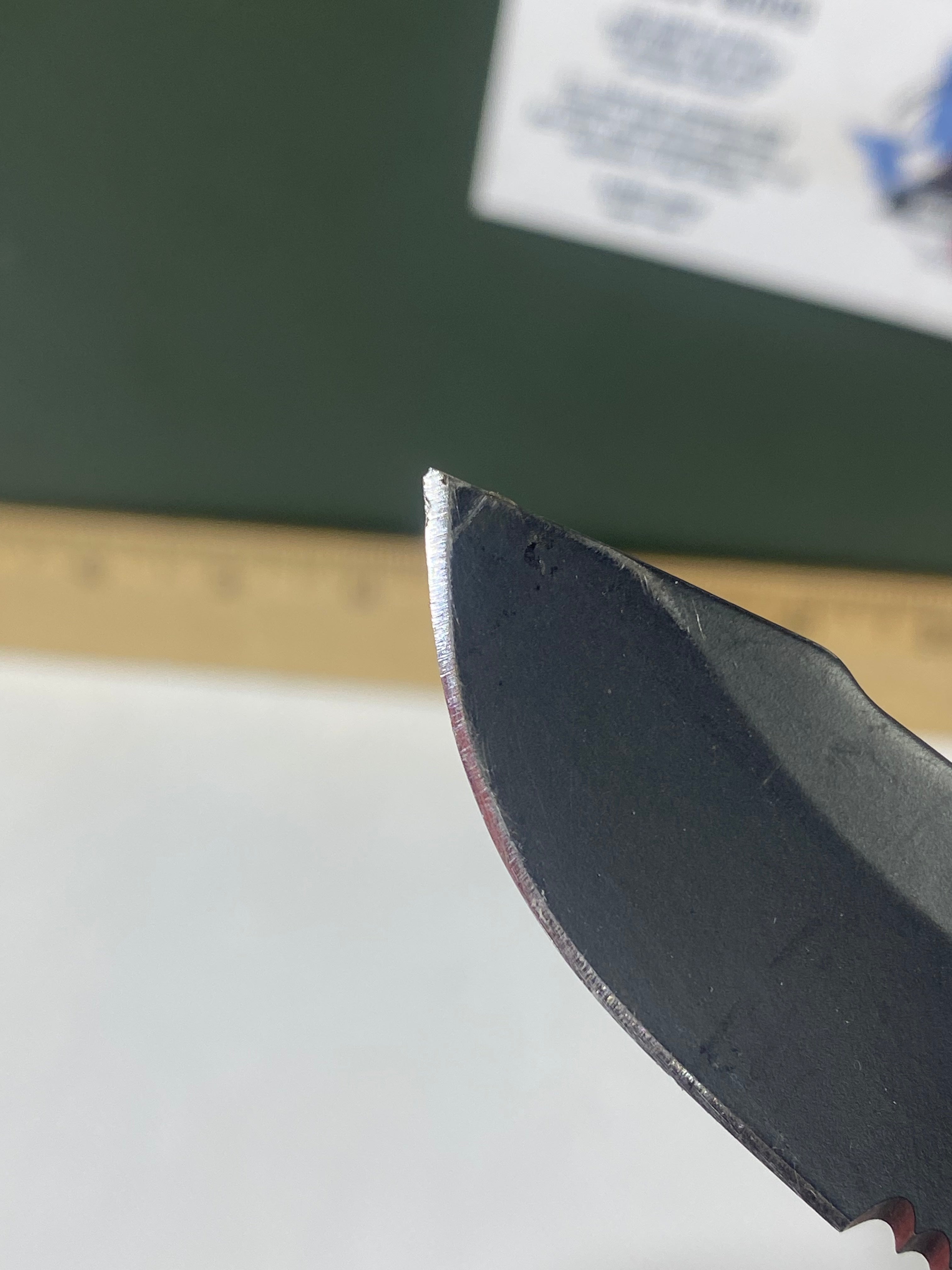 Gerber #-31. Order. Light usage. Pocket clip a little loose. Ding on blade. Broken Tip.