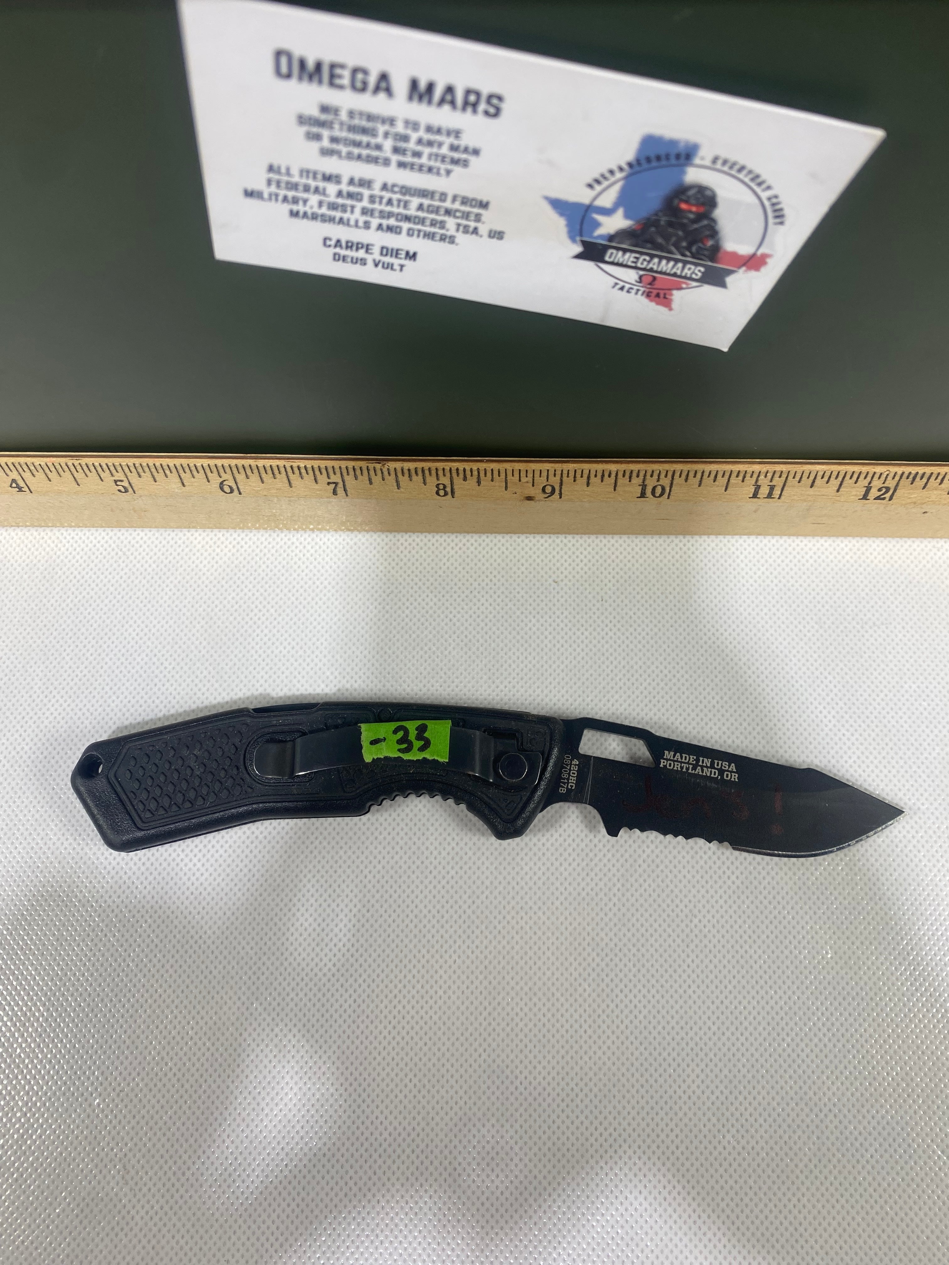 Gerber #-33. Order. Light usage. Name on it with a marker.