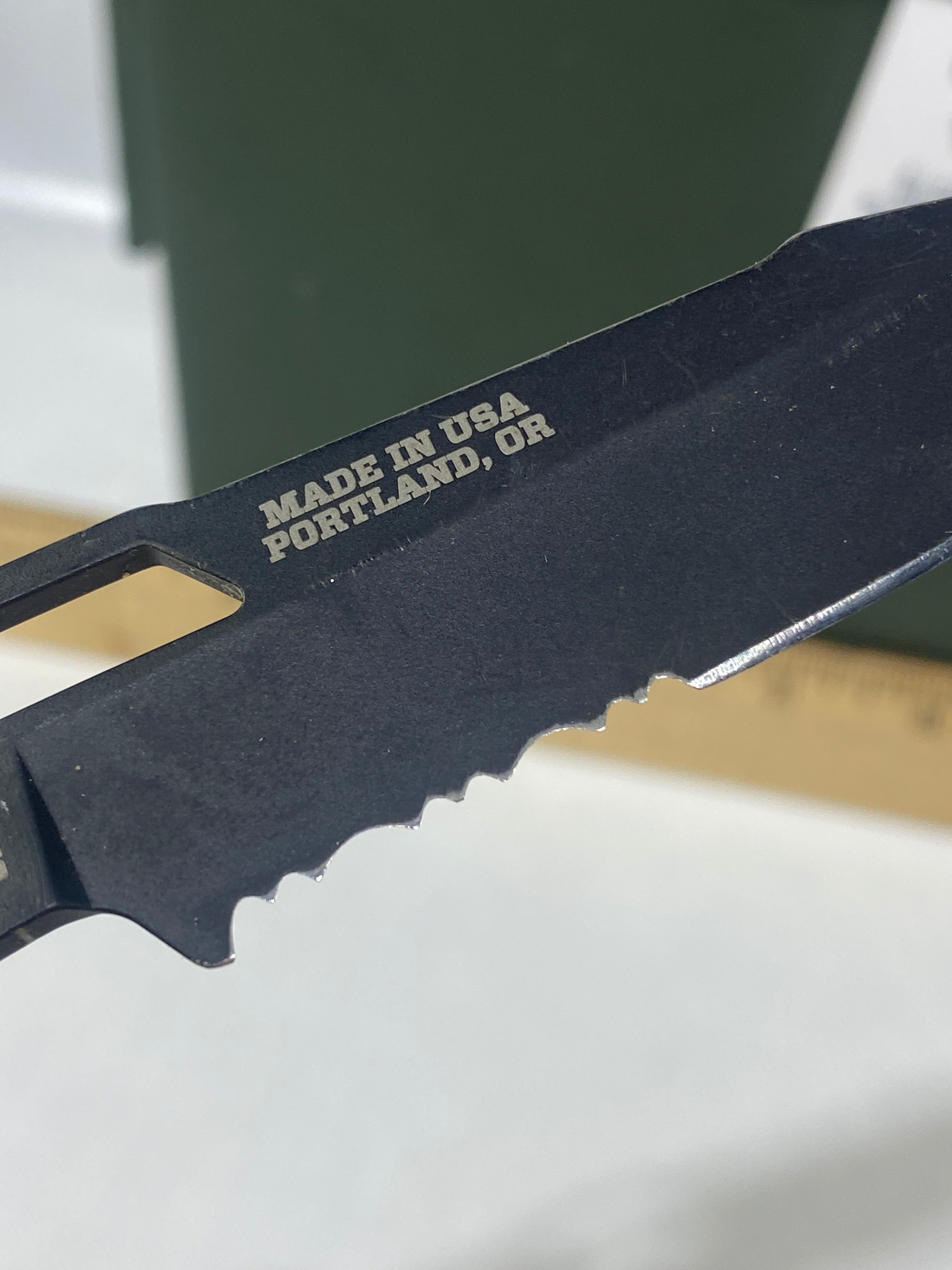 Gerber #-34. Order. Light usage. Resharpened. Dirty. Ding on blade.
