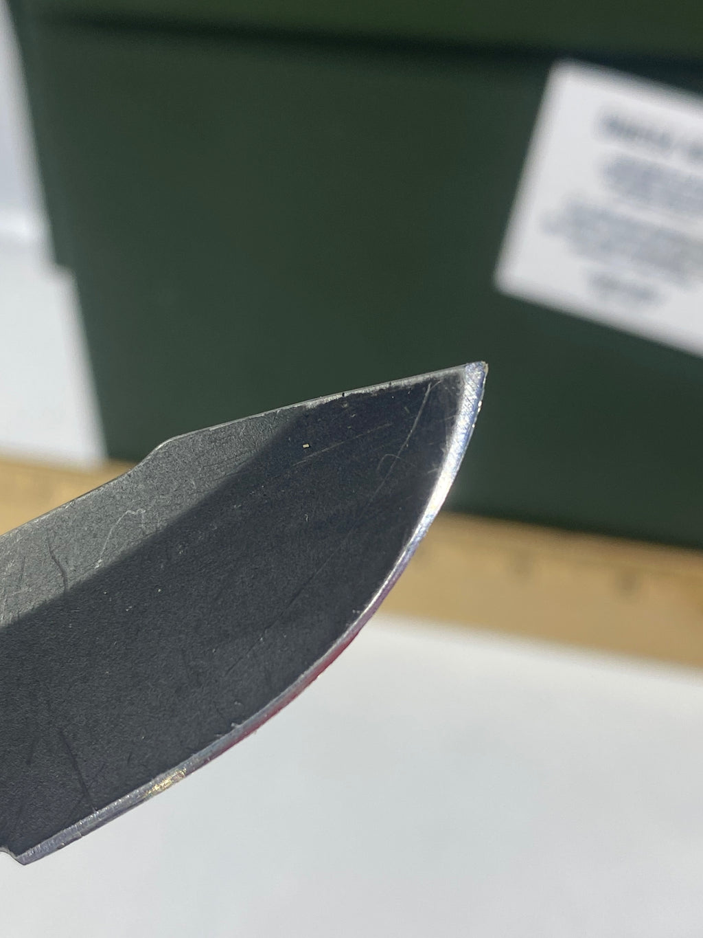 Gerber #-34. Order. Light usage. Resharpened. Dirty. Ding on blade.