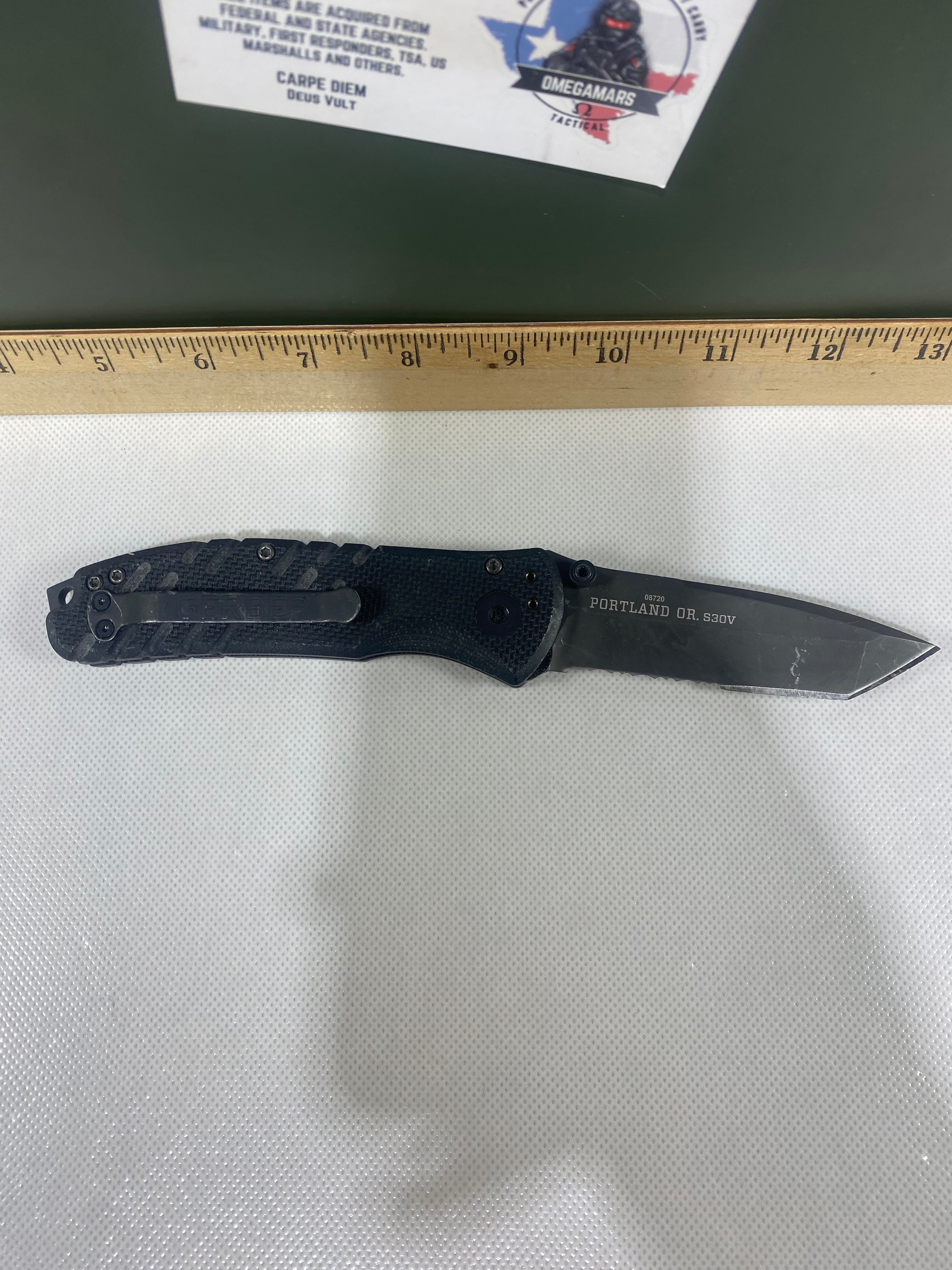 Gerber #-39. Propel. Light usage. Pocket clip a little loose. Dings on blade.
