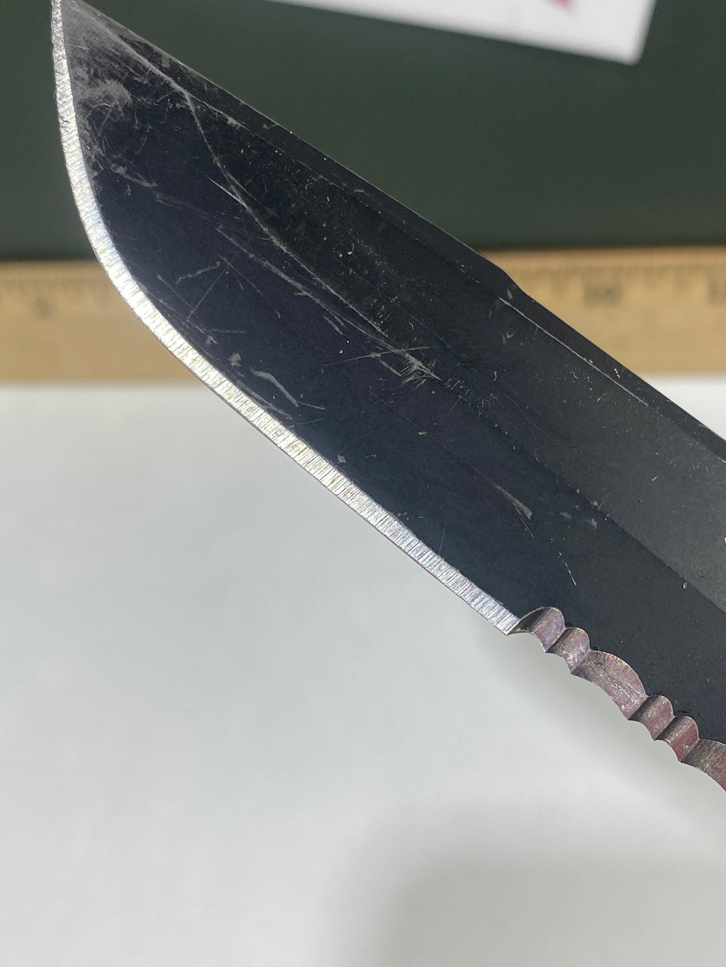 Gerber #-40. Decree. Light usage. Resharpened. Missing Pocket Clip. Dings on blade.