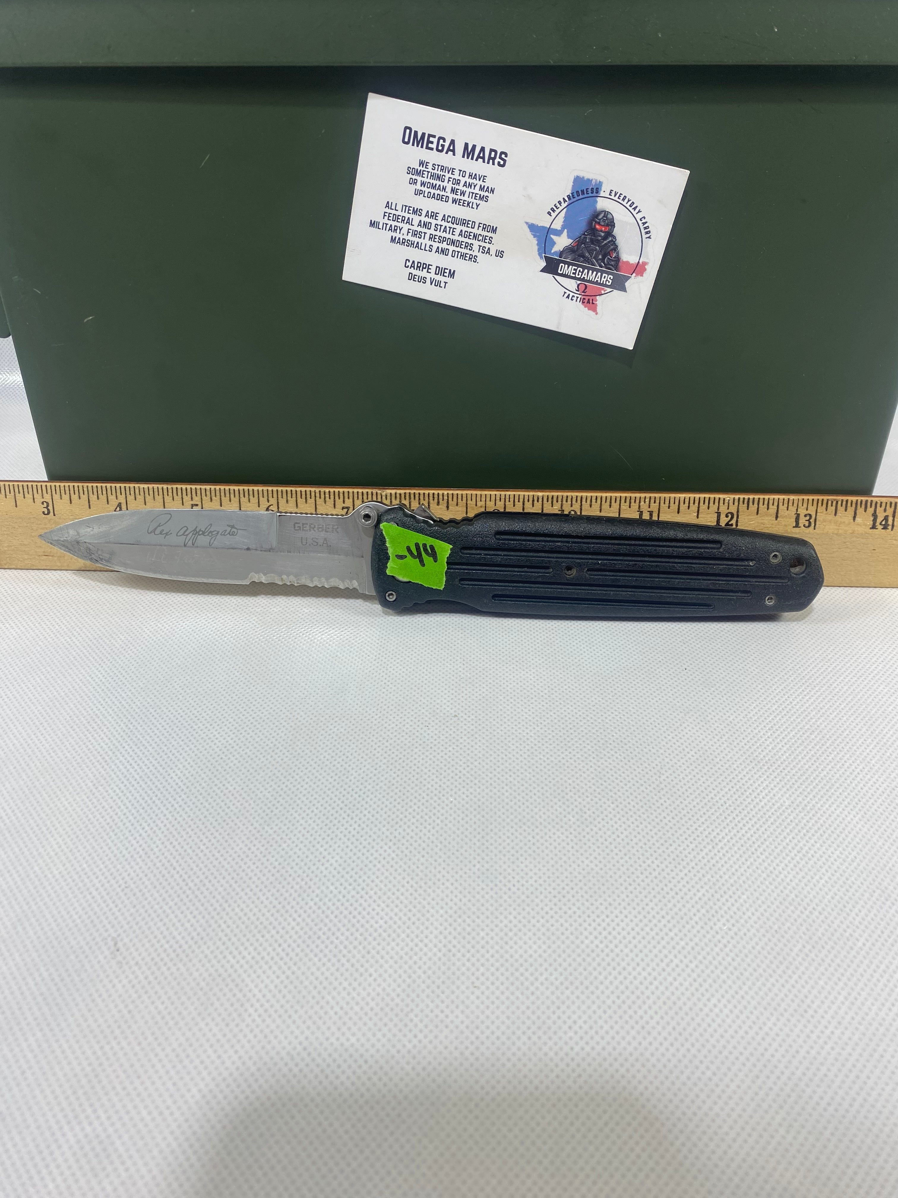 Gerber #-44. Applegate-Fairbairn Combat Folder. Light usage. Resharpened.
