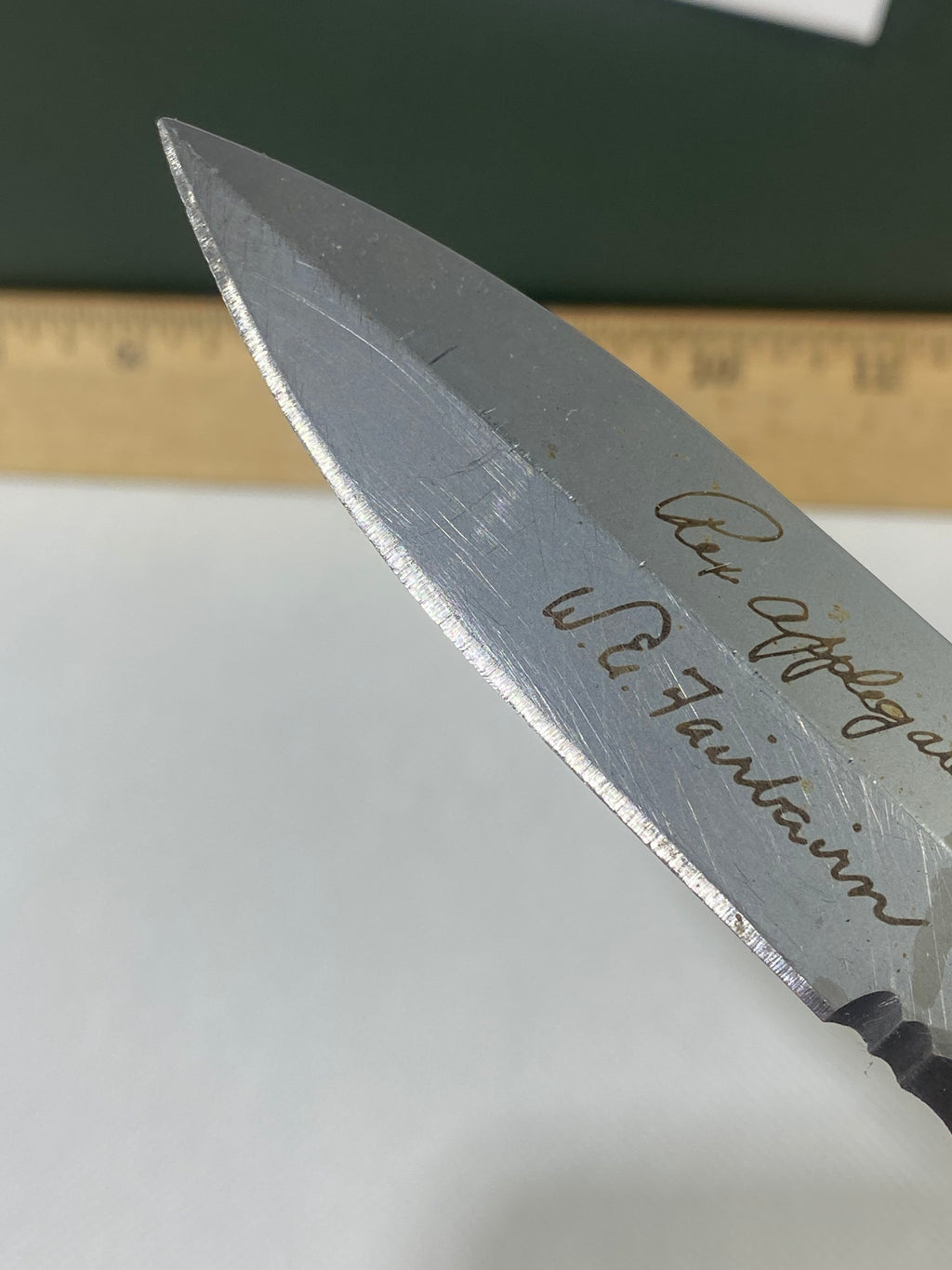 Gerber #-45. Applegate-Fairbairn Combat Folder. Light usage. Dirty. Blade has someone's name scratched on it.