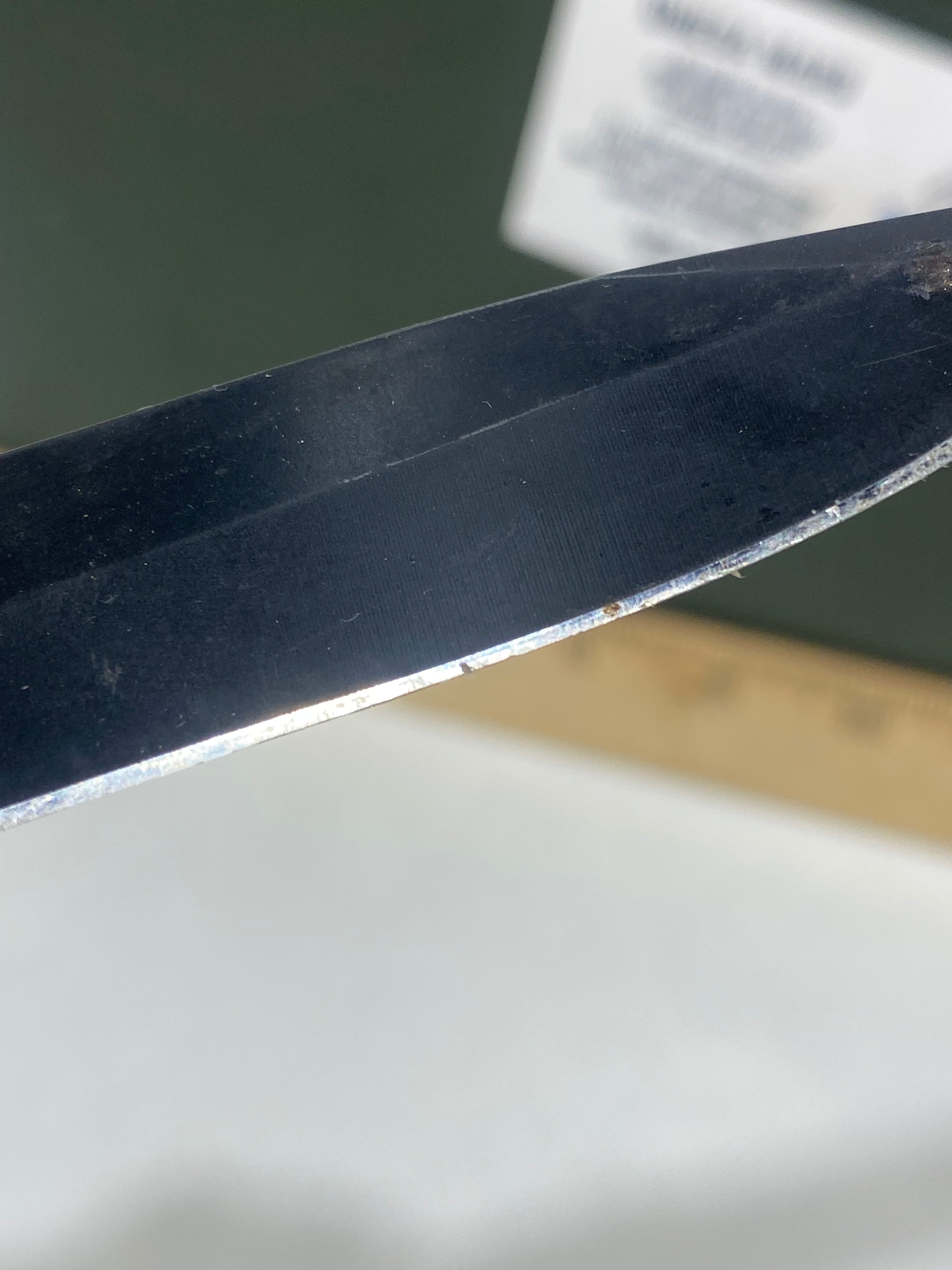 Gerber #-54. Answer F.A.S.T. Light usage. Dirty. Chip on blade. Handle bruised.