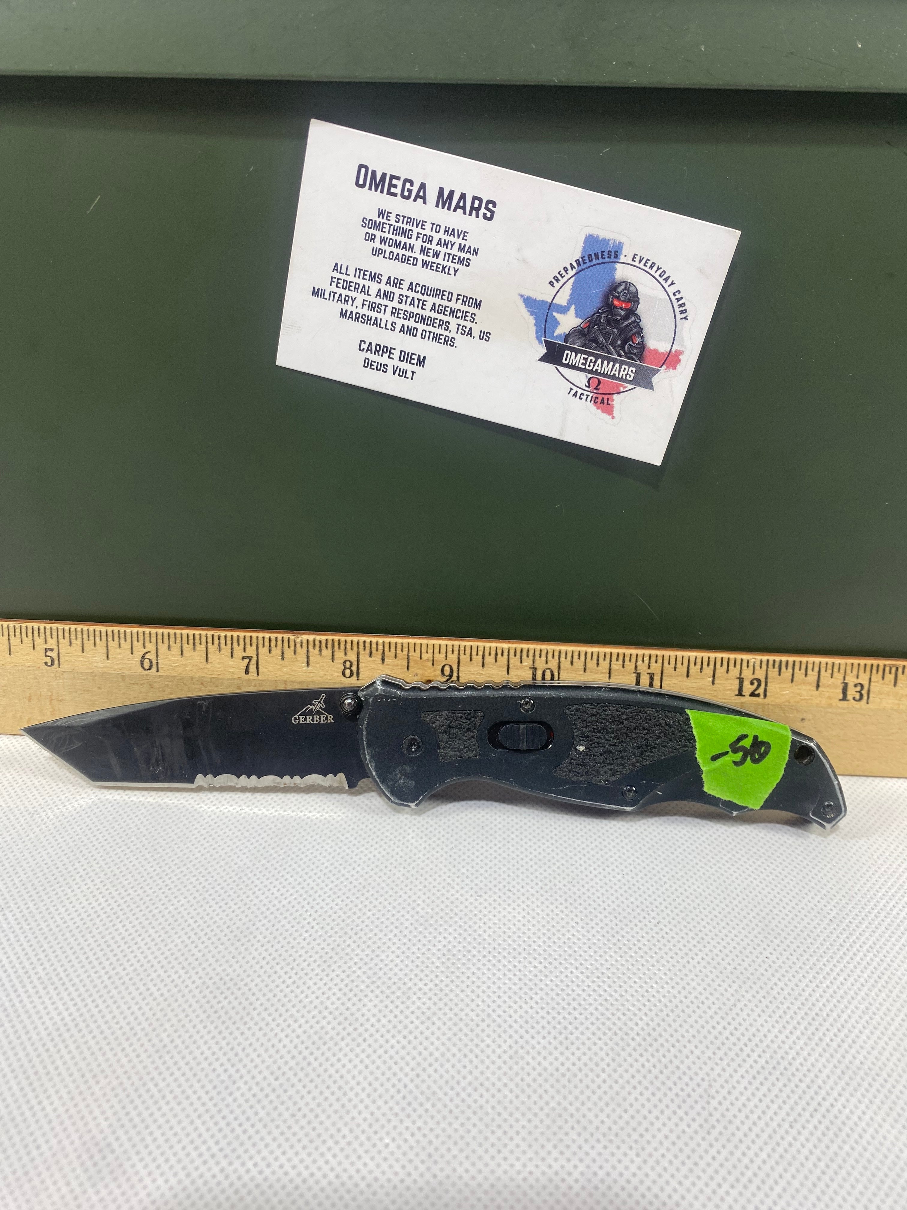 Gerber #-56. Answer F.A.S.T. Light usage. Chips on blade.