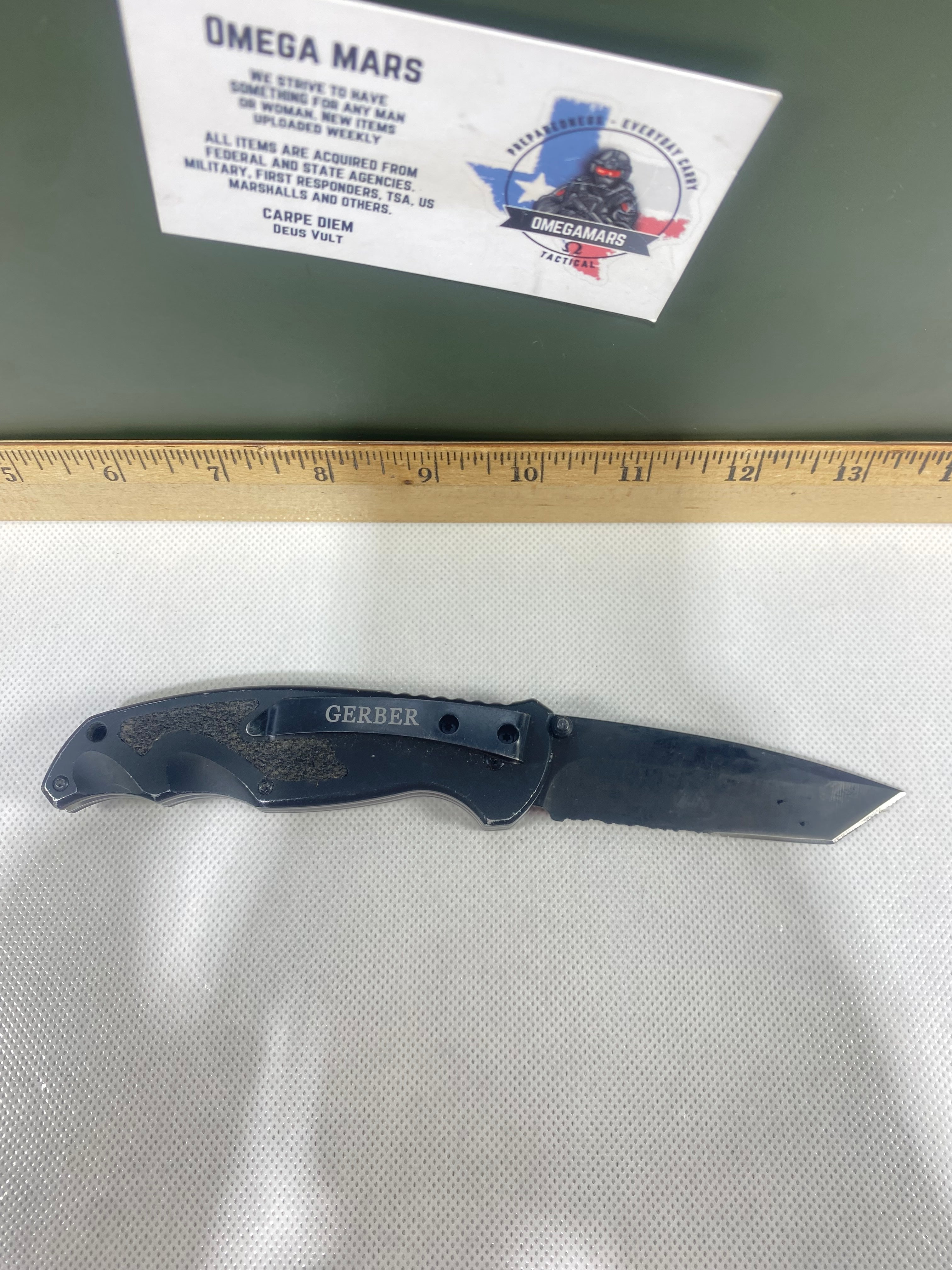 Gerber #-56. Answer F.A.S.T. Light usage. Chips on blade.