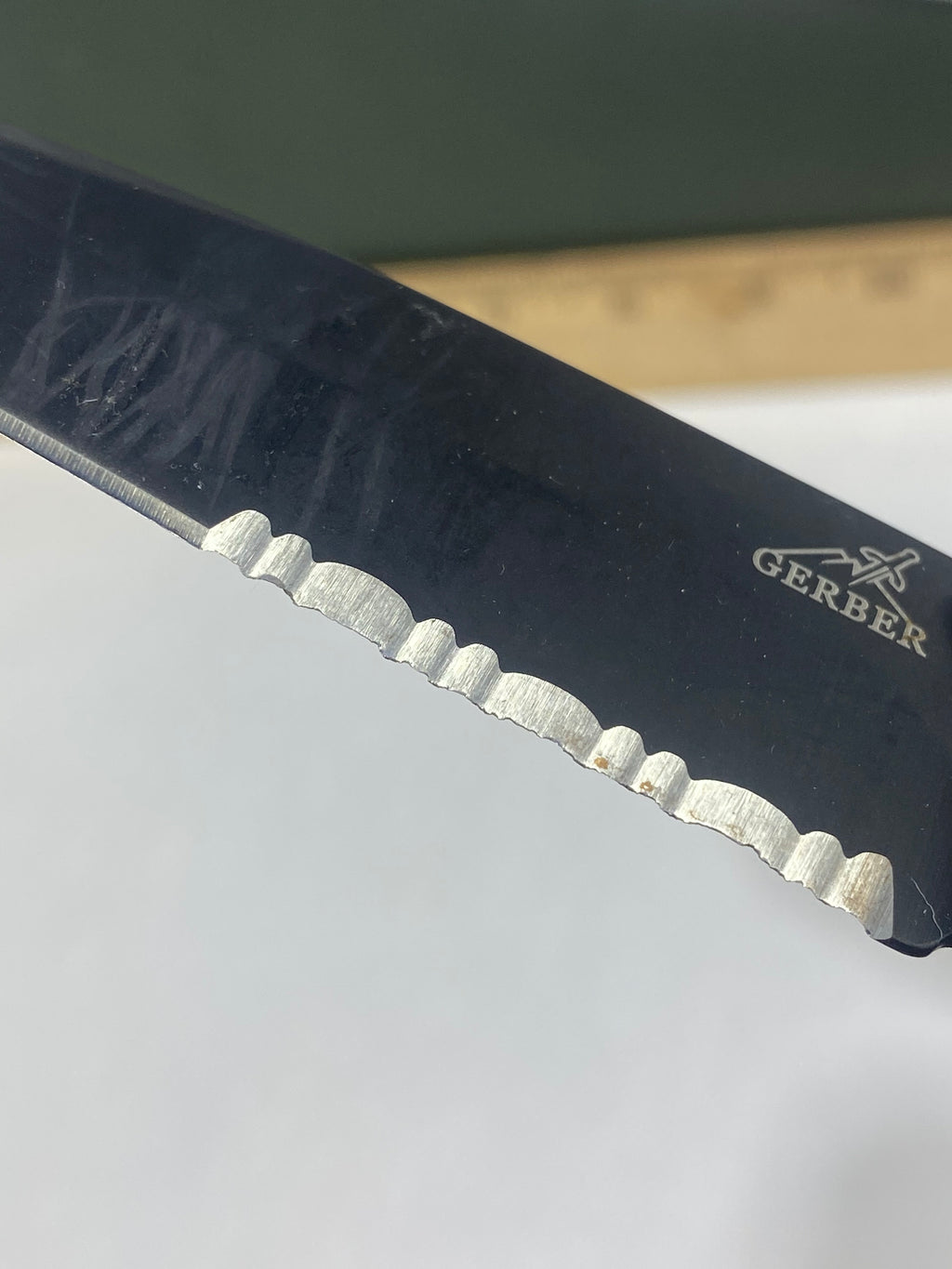Gerber #-56. Answer F.A.S.T. Light usage. Chips on blade.