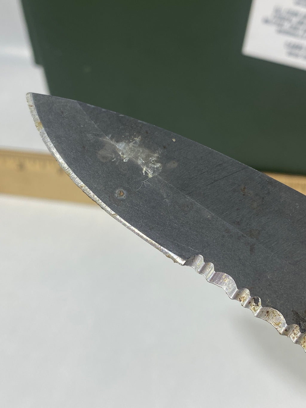 Gerber -73.  Emerson Alliance Tactical. Light usage. Dirty. Chips on blade.