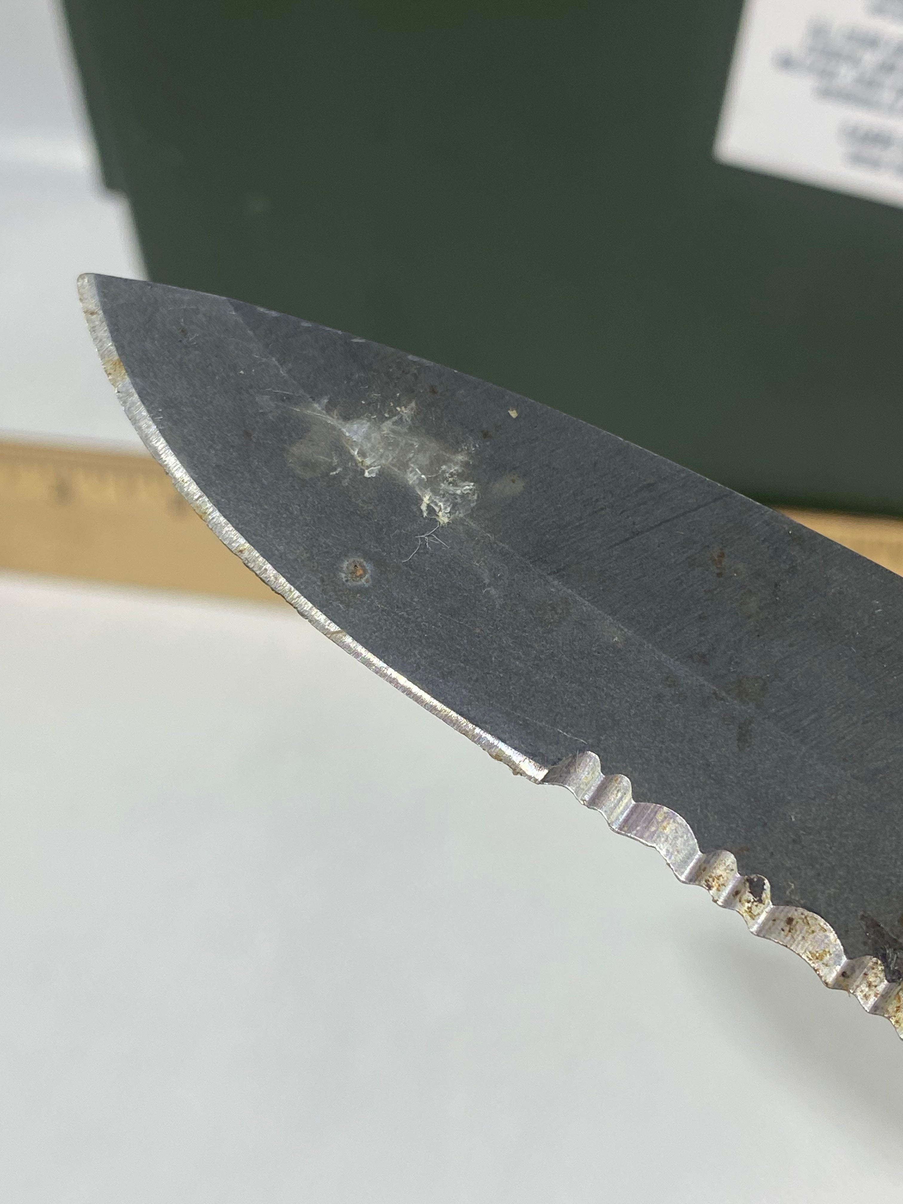 Gerber -73.  Emerson Alliance Tactical. Light usage. Dirty. Chips on blade.