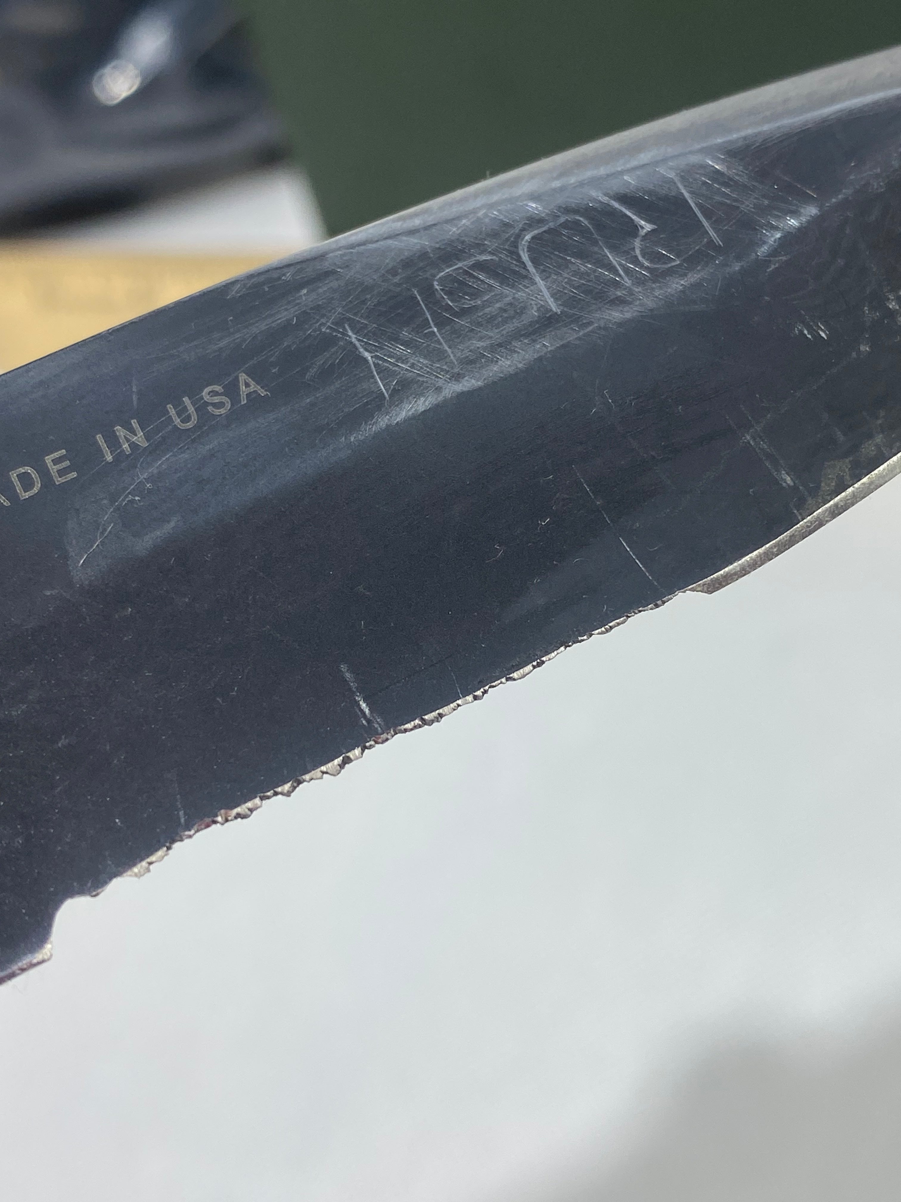 Gerber -85. 06. Light usage. Resharpened. A name is scratched into the blade. Needs Oil.