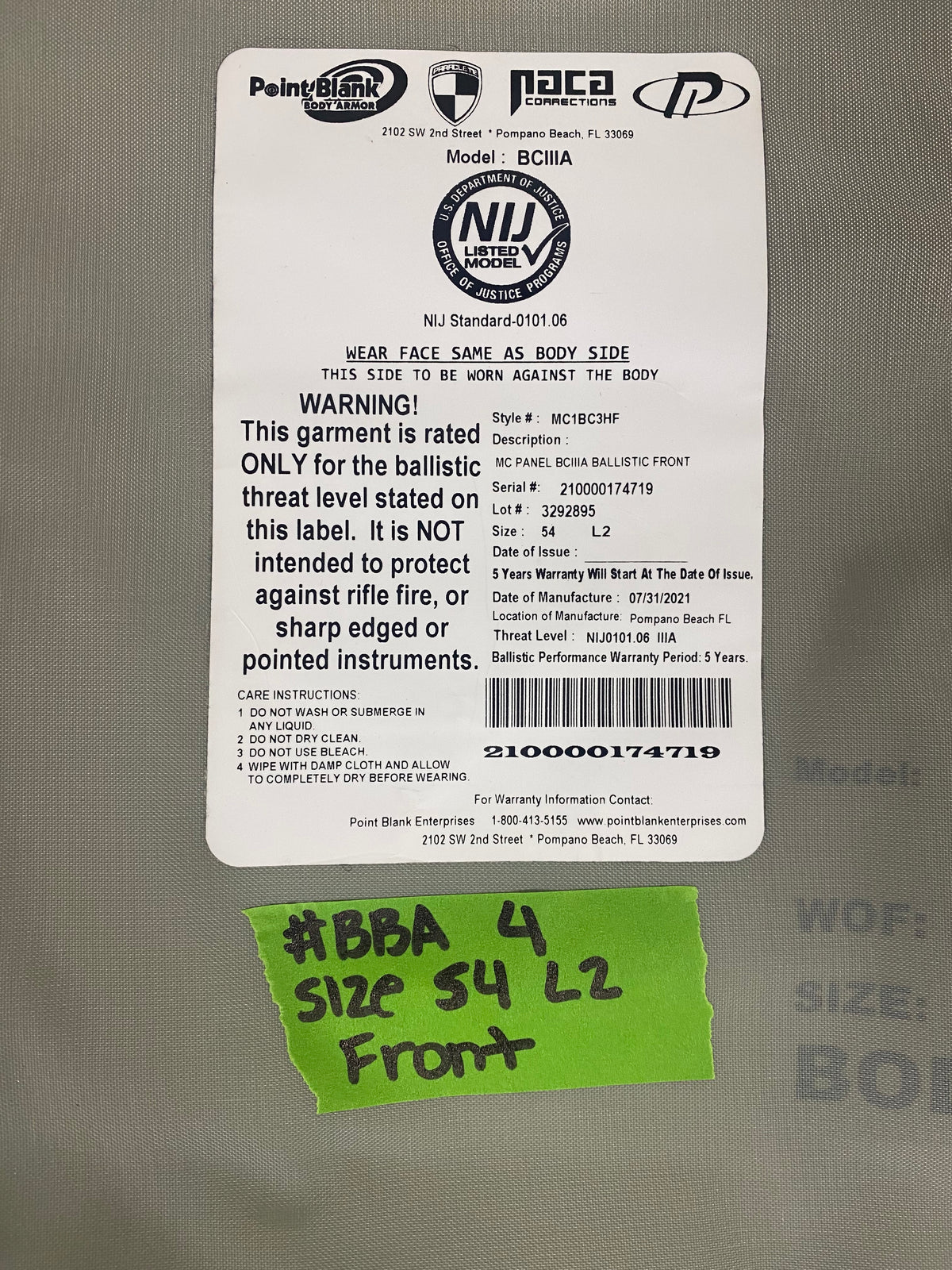 Point Blank Concealable Body Armor PACA #BBA4. Size 54 L2 Color Navy. Looks & feel brand new with some stains that can be wiped down.