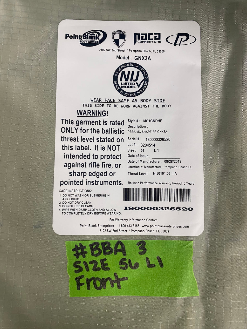 Point Blank Concealable Body Armor PACA #BBA3. Size 56 L1 Color Navy. Looks & feel brand new.