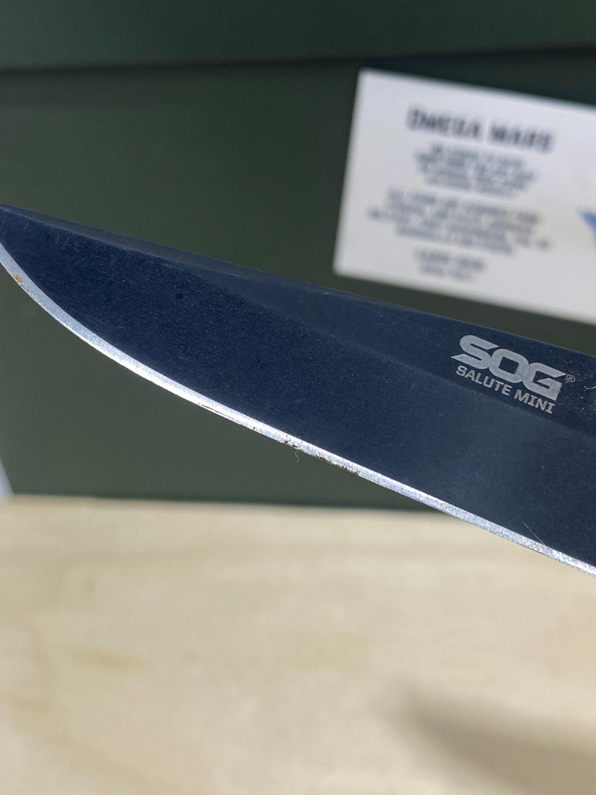 SOG Salute Mini #SG12.  Light Usage. Little dirty. Resharpened.
