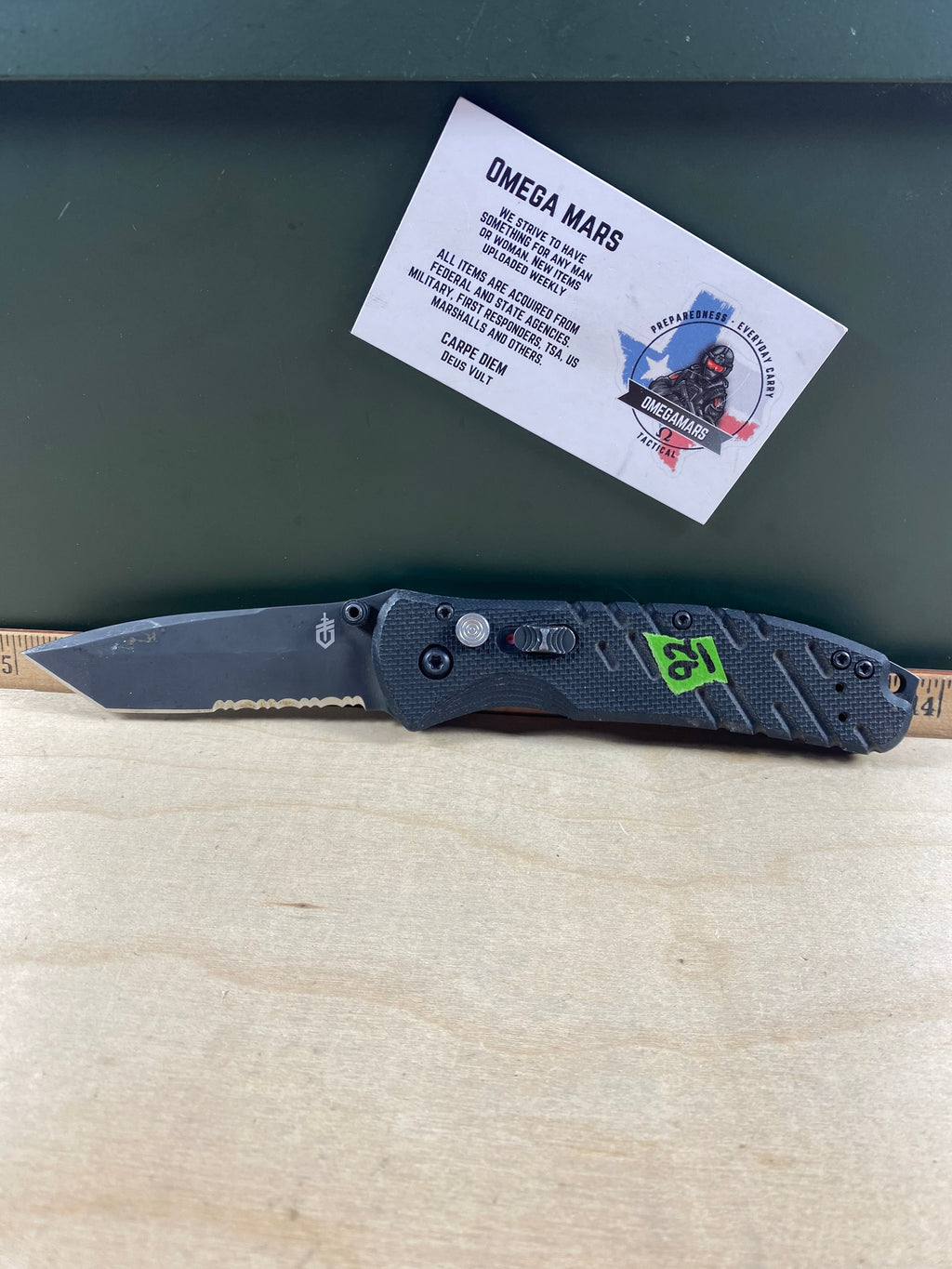 Gerber #92 Propel Downrange AO Assisted Opening Knife Black (3.5" Black Serr). Light usage. Dirty. Resharpened and it's missing the pocket clip. (MSRP $190.00 NEW)