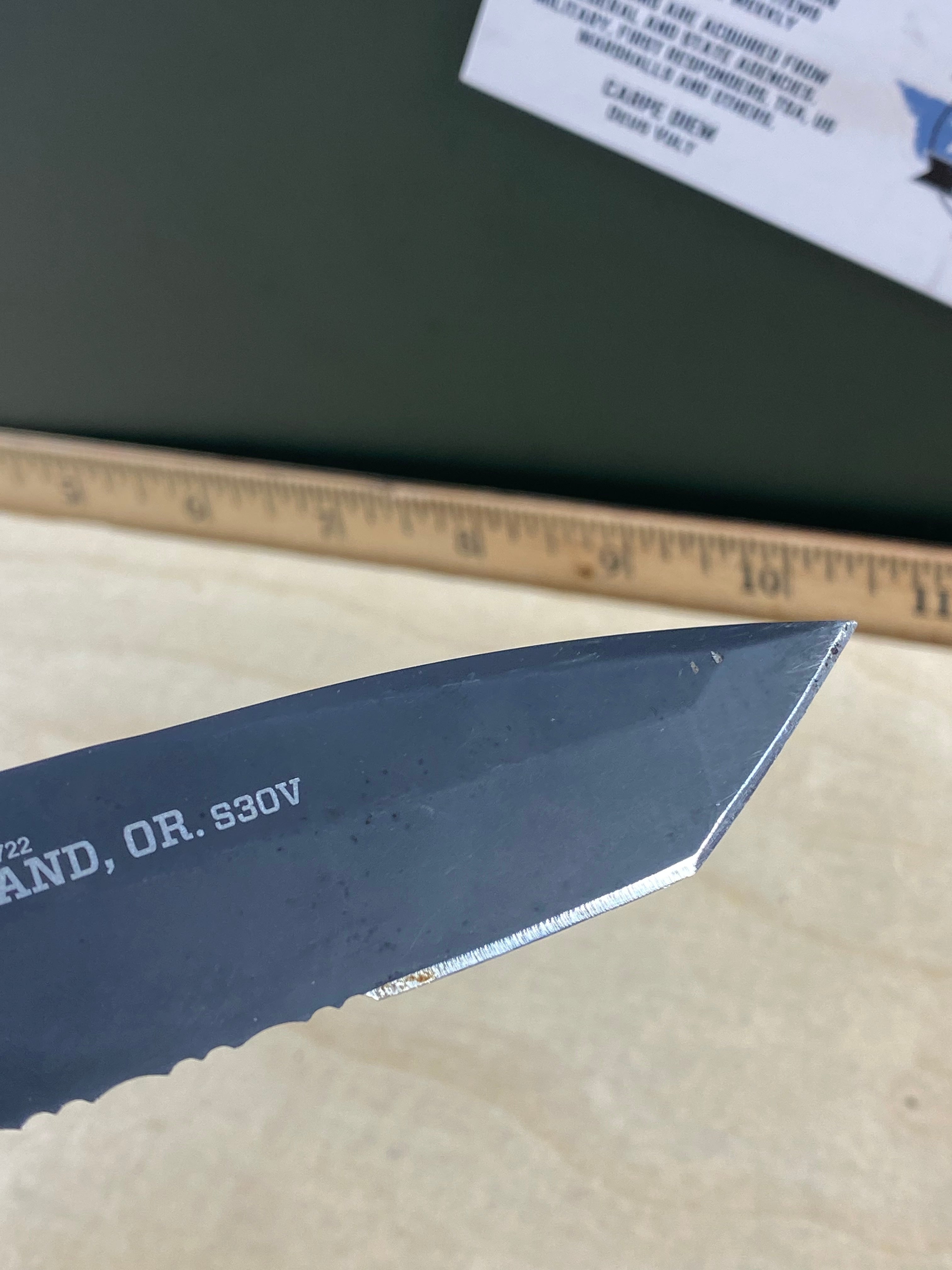 Gerber #92 Propel Downrange AO Assisted Opening Knife Black (3.5" Black Serr). Light usage. Dirty. Resharpened and it's missing the pocket clip. (MSRP $190.00 NEW)