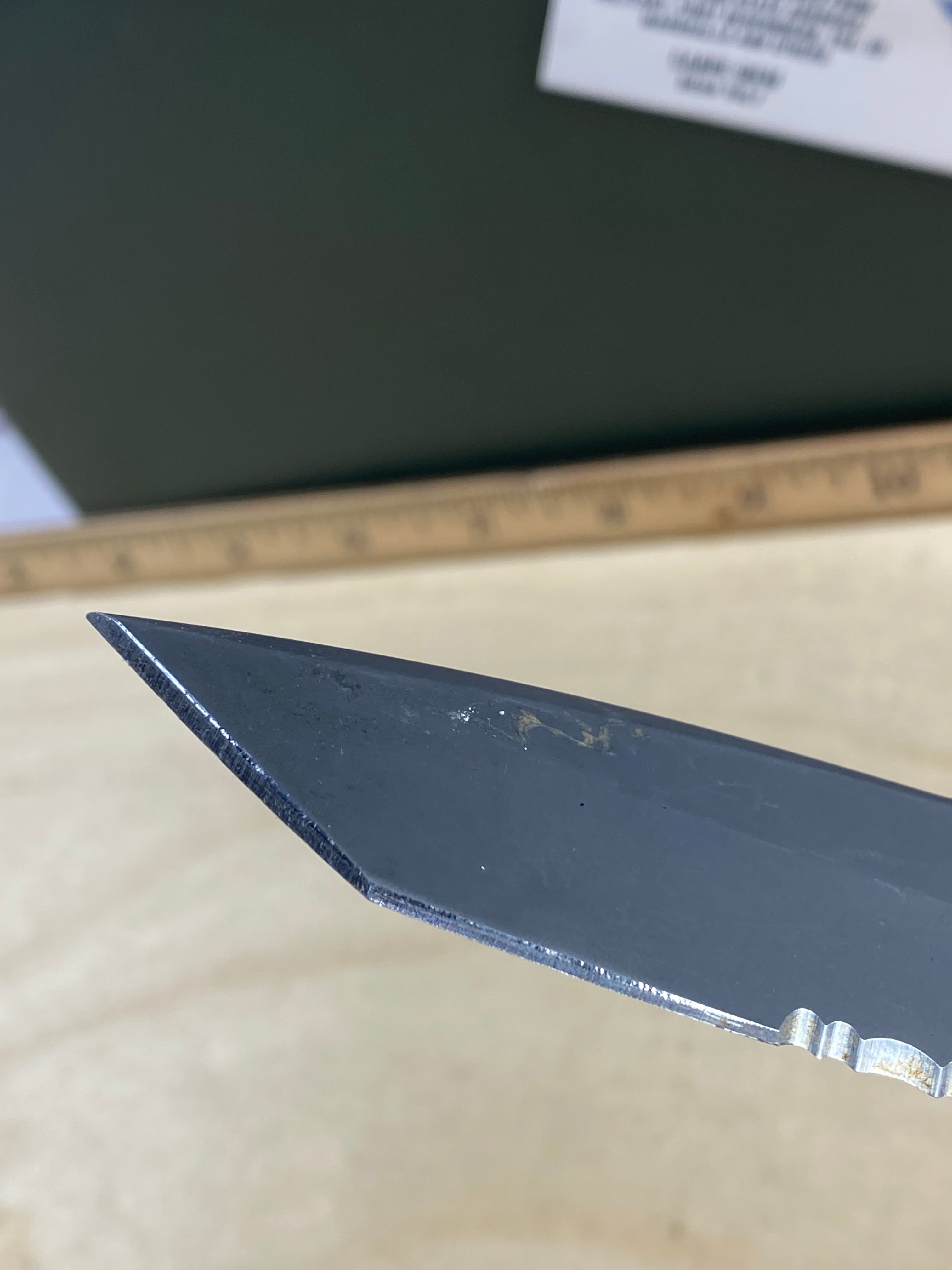 Gerber #92 Propel Downrange AO Assisted Opening Knife Black (3.5" Black Serr). Light usage. Dirty. Resharpened and it's missing the pocket clip. (MSRP $190.00 NEW)