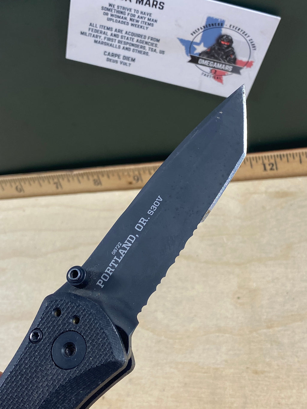 Gerber #92 Propel Downrange AO Assisted Opening Knife Black (3.5" Black Serr). Light usage. Dirty. Resharpened and it's missing the pocket clip. (MSRP $190.00 NEW)