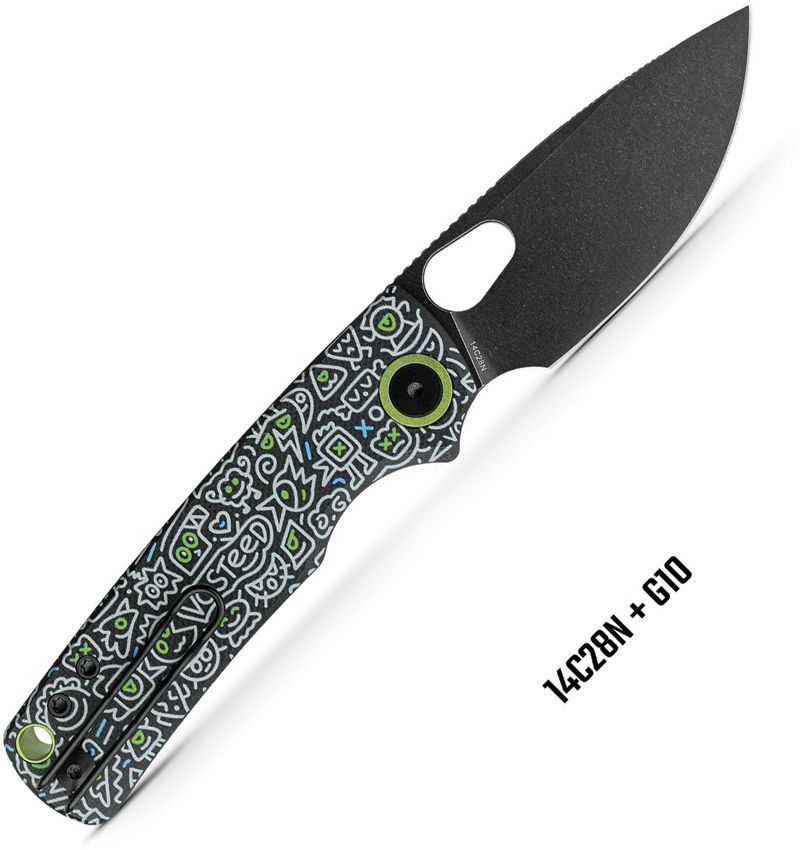 VOSTEED - Porcupine Top Linerlock - 14C28N Sandvik - Doodle G10 - 10