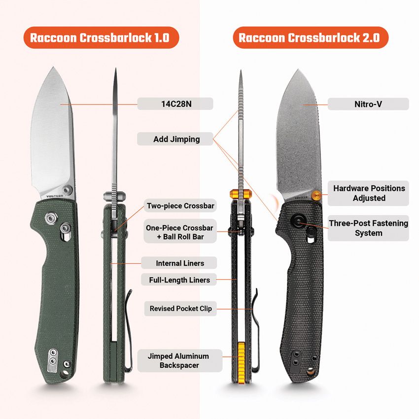 VOSTEED - Raccoon ModSwap Crossbar - Black Micarta - Nitro V Steel - 15